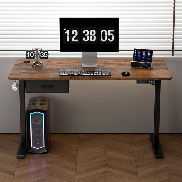 (BROWN, 100CM) Easton Height Adjustable Electric Desk USB Charger