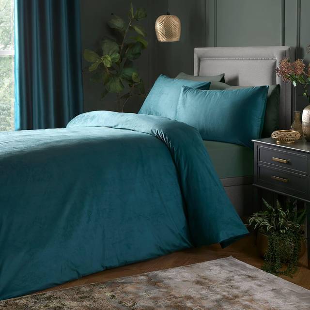 Laurence Llewelyn-Bowen – Blågrön sammet påslakanset – Super King sängkläder (260 x 220 cm) – 2 örngott – mjuk beröring – designer – blågröna lyxiga bäddset – sängkläder i sammet i blågrön blå