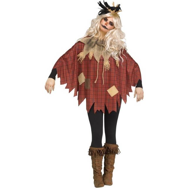 Women&#39;s Red Scarecrow Costume Poncho - Brown (One-Size)