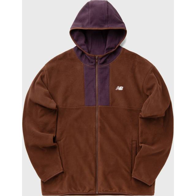 New Balance Men's Polar Fleece Hooded Jacket in Brown Cotton, size Medium