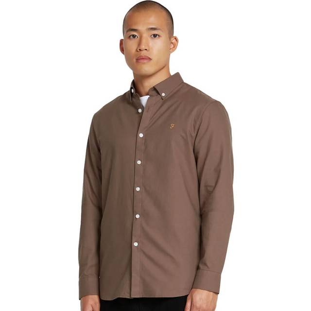 Brewer Slim Fit Organic Cotton Oxford Shirt In Mushroom Grey