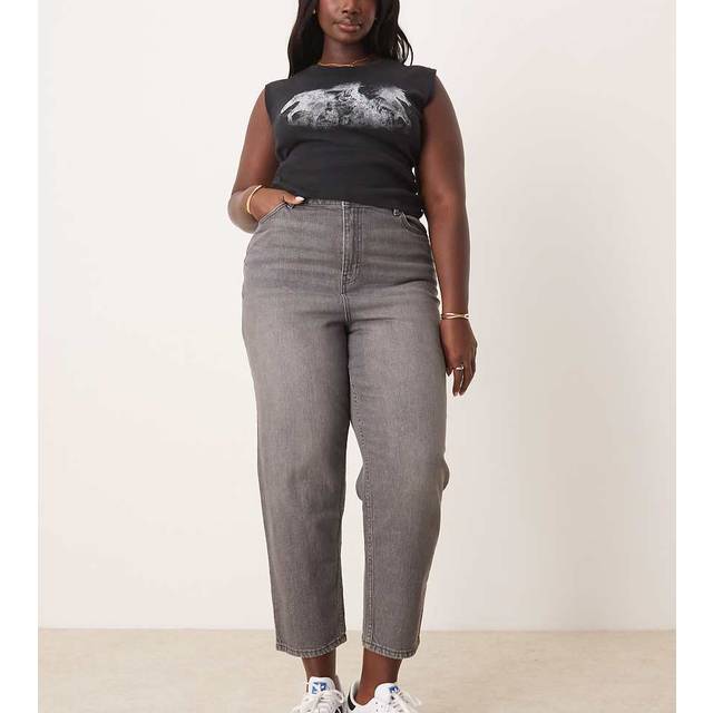 New Look Women's Plus Size Grey High Waist Tapered Mom Jeans Curves - UK 20