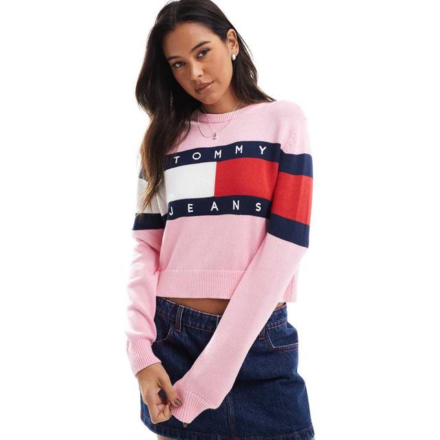 Colour-Blocked Flag Relaxed Jumper - PINK - 2XL