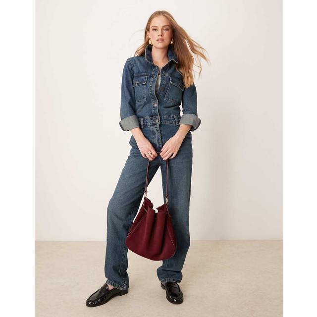 JDY – Mellanblå, långärmad jumpsuit i denim
