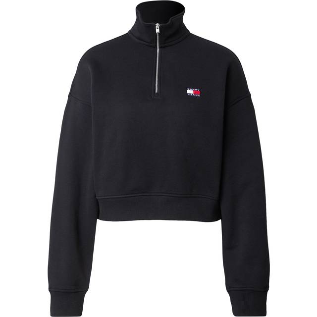 Tommy Jeans – Svart, kort topp med märke och 1/4-lång dragkedja-Svart/a