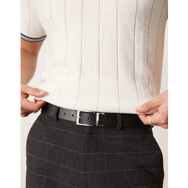 ASOS DESIGN – Brunt, svart och vändbart bälte i läderimitation med silverspänne-Flera