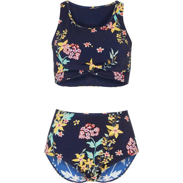 bonprix Bustier Floral Print Bikini Set - Dark Blue Floral