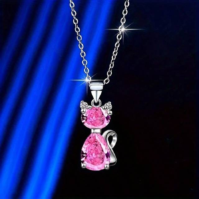 YSH.ZIXIN 1pc Elegant Sparkling Crystal Cat Pendant Necklace, Multi-Color Rhinestone Ocean Heart Sweater Chain For Women Valentines