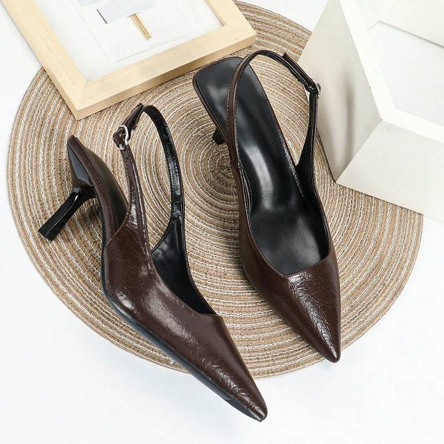SHEIN Women&#39;s Black High Heel Mary Jane Pumps, Formal Shoes Kitten Heel Backless Slip On