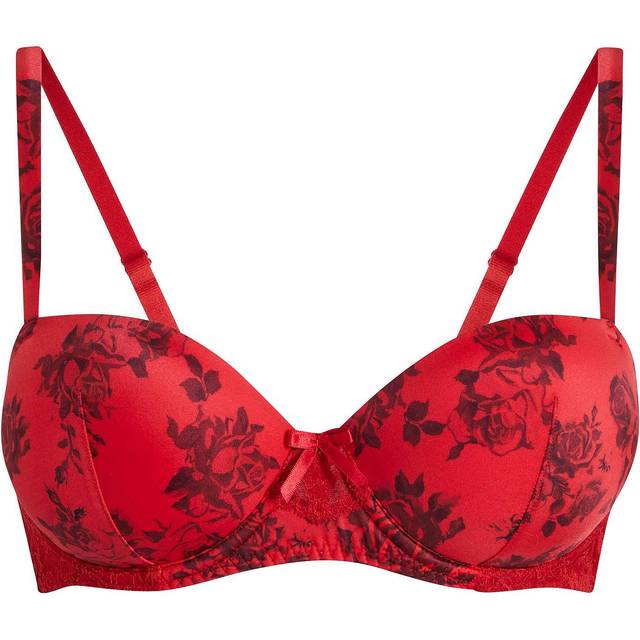 bonprix Underwired Floral Balcony Padded Bra - Red