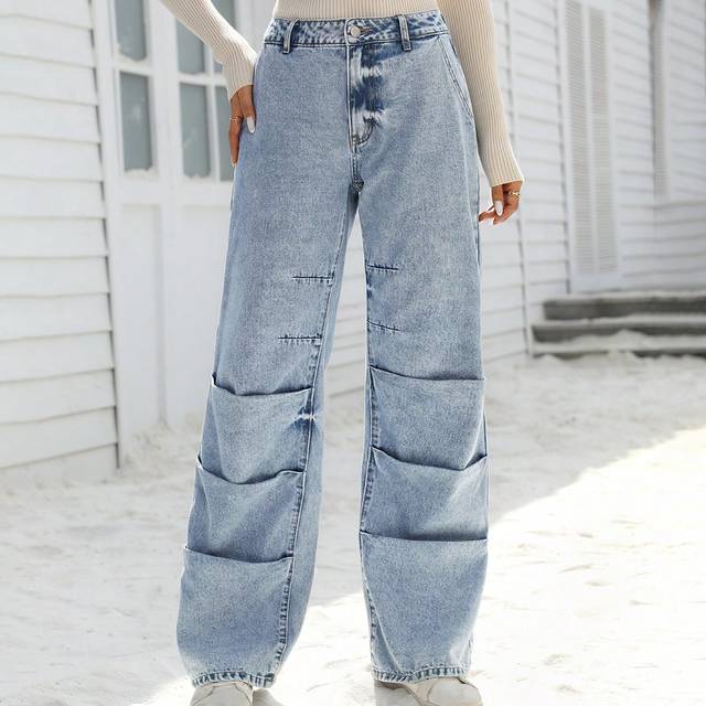 SHEIN Low Waist Crinkle Fitted Solid Color Casual Versatile Straight Leg Jeans