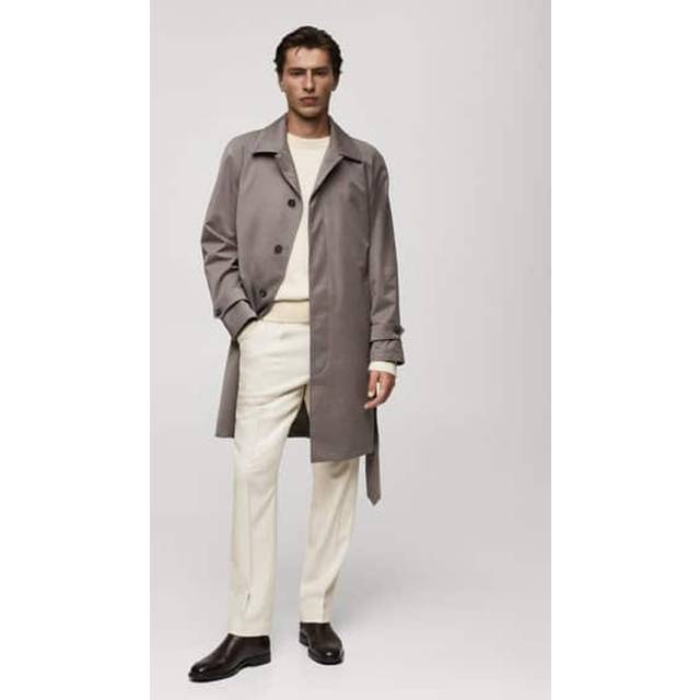 Mango – Grå, medellång trenchcoat med skärp-Grå/a