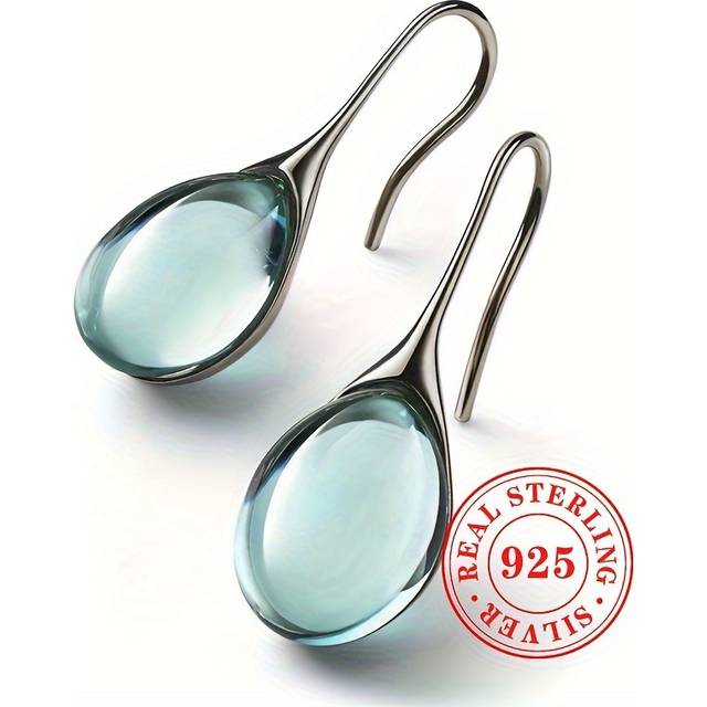 TEMU 1 Pair Vintage Style S925 , Synthetic Gemstone Dangle, March Birthstone, Fashion Jewelry For Women, Daily & Party Wear, All Compatible