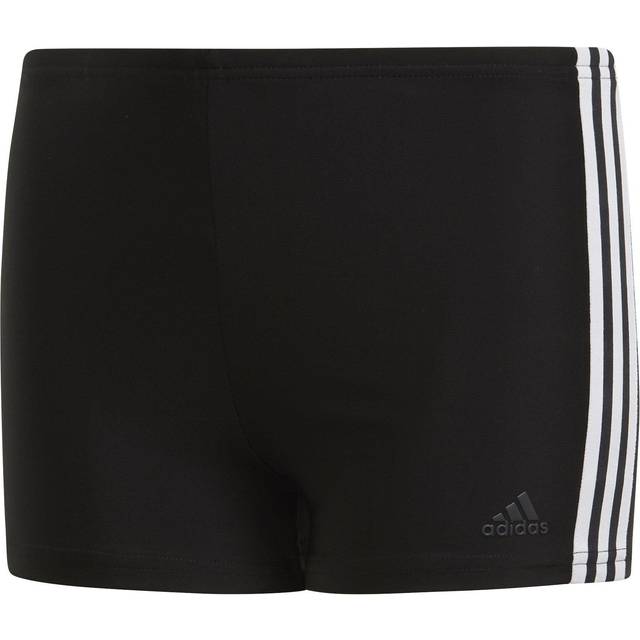 adidas Junior Boys 3 Stripe Boxer Swim Shorts - Black, Black/White, Size 11-12 Years - 11-12 YEARS