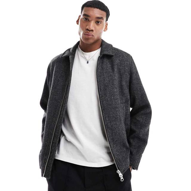 River Island – Grå jacka i ullimitation med dragkedja-Grå/a