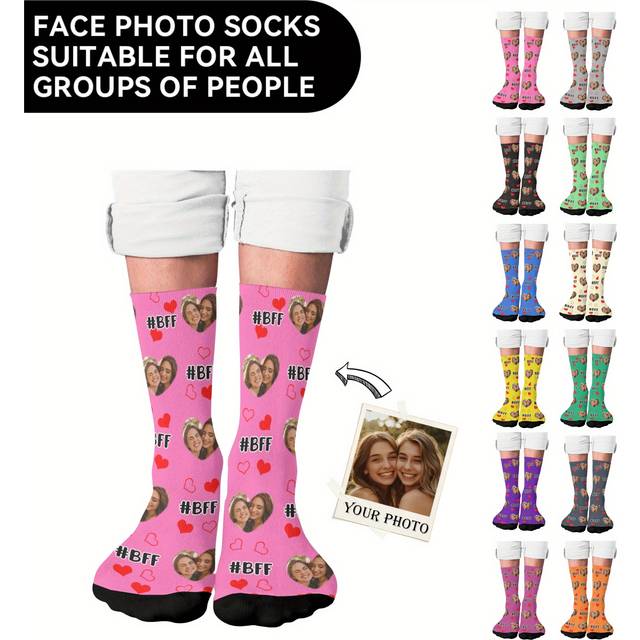 TEMU Custom Face Socks, Personalized Funny Gift Crew Socks With Photo Customized, Bff(best Friend ) Themed, Novelty Trendy Party Present Socks For Men Women