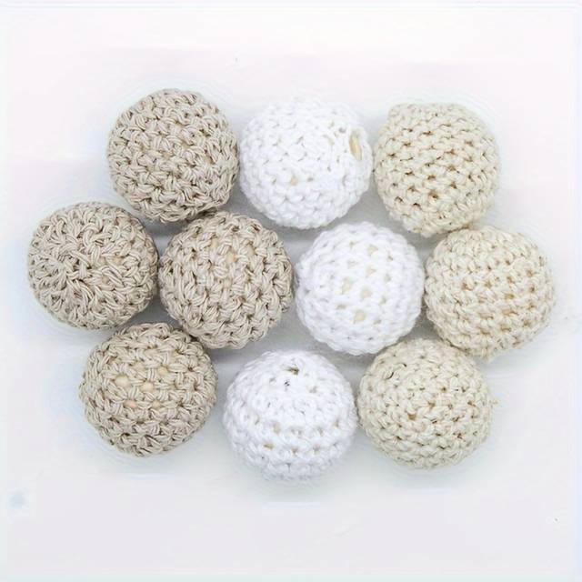 TEMU 10pcs/pack 20mm Wooden Beads Yarn Ball Crochet Design Beads For Jewelry Making Diy Necklace Creative Beaded Decors Handmade Craft Supplies