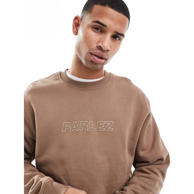Parlez – Brun sweatshirt i oversize med broderad logga och rund halsringning