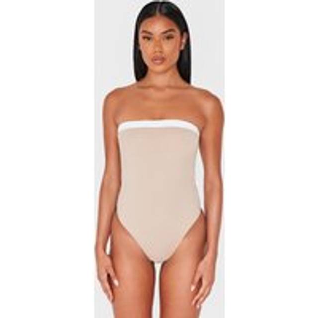 Stone Contrast Binding Bandeau Swimsuit, White - 16