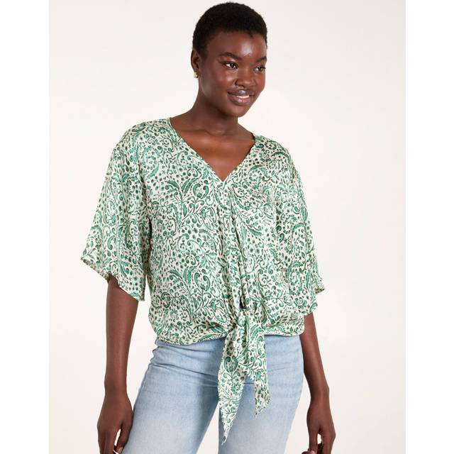 Blue Vanilla Womens Tie Front V Neck Top - Green - Size Medium/Large
