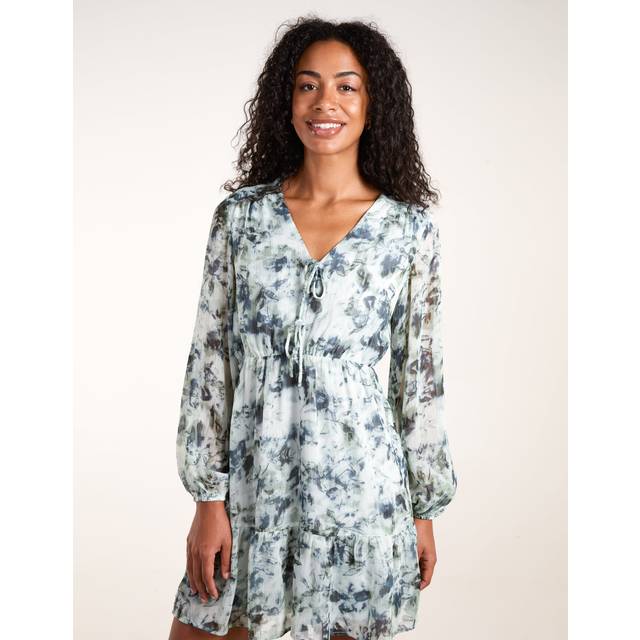 Blue Vanilla Tie Front Watercolour Mini Dress