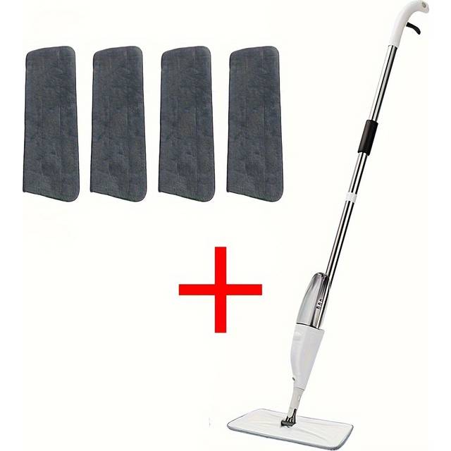 TEMU Upgraded Microfiber Spray Mop With 6 Reusable Pads & Scraper - Long Handle For Of Hardwood, Laminated Floors, Tile & Wood - Use, Gray Replacement Fabric Included