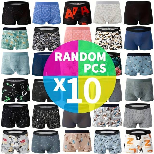 TEMU 10pcs Men' Fashion Printed Flat Corner Underpants - Comfortable Breathable Underwear Set