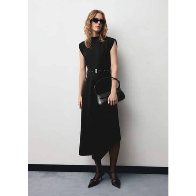 Asymmetrical dress with belt black - Woman - 8 - MANGO - Black