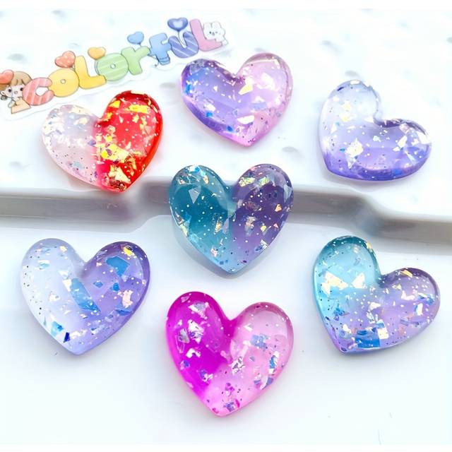 TEMU 20pcs Colorful Sequins Heart Resin Charms For Jewelry Making Accessories