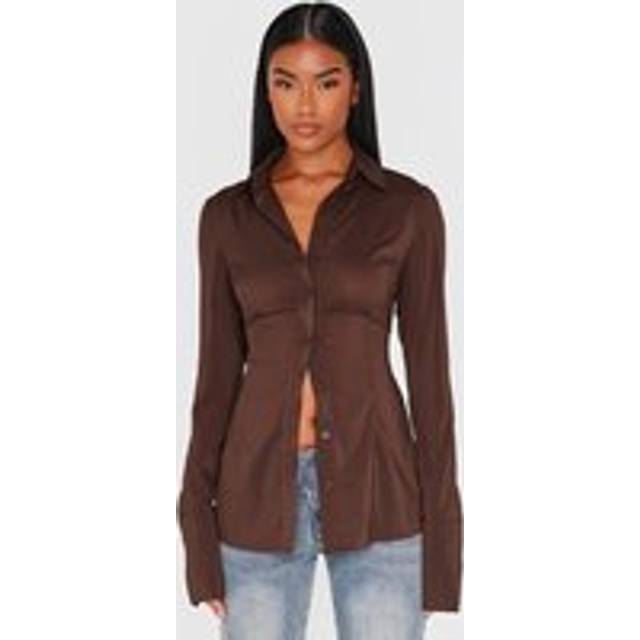 Dark Chocolate Chiffon Fitted Shirt, Dark Chocolate - 12