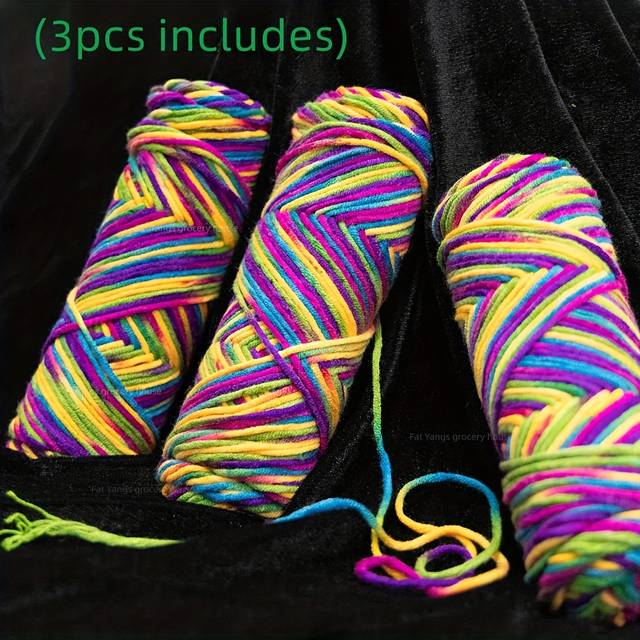 TEMU 3-pack Acrylic Yarn - Mixed Color Self-striping And Variegated Yarn, Ideal For Knitting Scarves And Hats (8-ply)