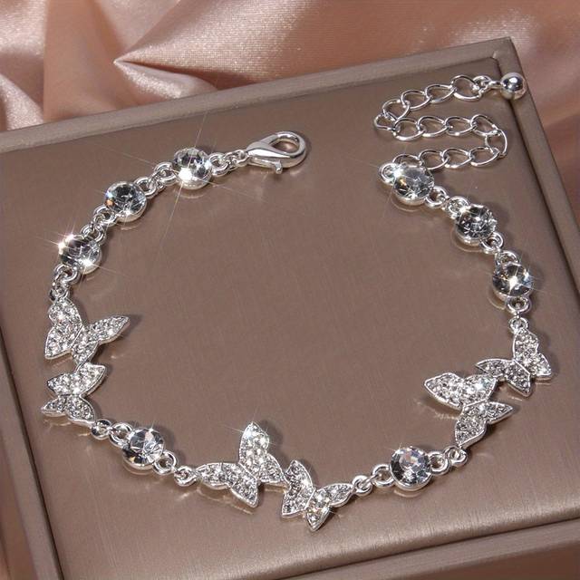 TEMU Elegant Full Of Rhinestones Bracelet Silver Plated Hand Jewelry Gift For Women