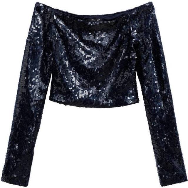 Mango Arlet Sequin Off Shoulder Top, Medium Blue