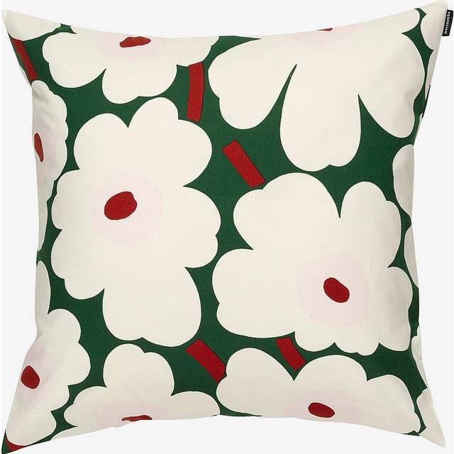 Marimekko - Pieni unikko kuddfodral 50x50 cm dark green offwhite light pink - Prydnadskuddar och kuddfodral - Rosa,Grön,Vit