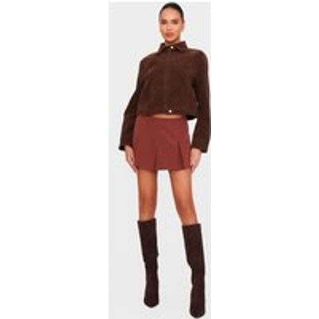 Chocolate Tailored Woven Box Pleat Skater Skort, Chocolate - 6