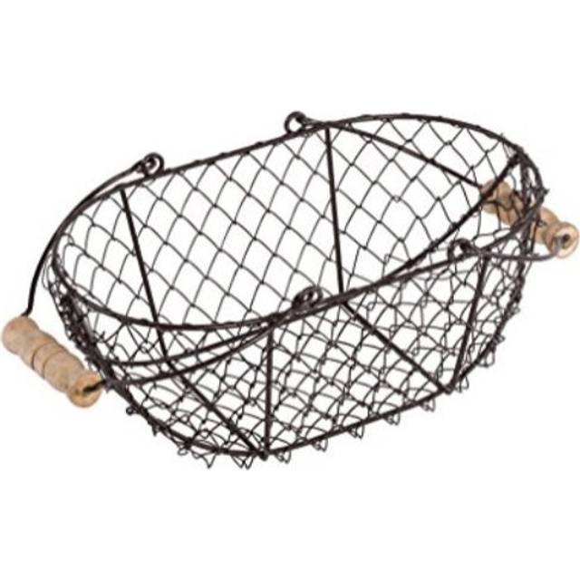 "10"""""""" Oval Wire Basket with Wooden Handles - Vintage Style - By Trademark Innovations"