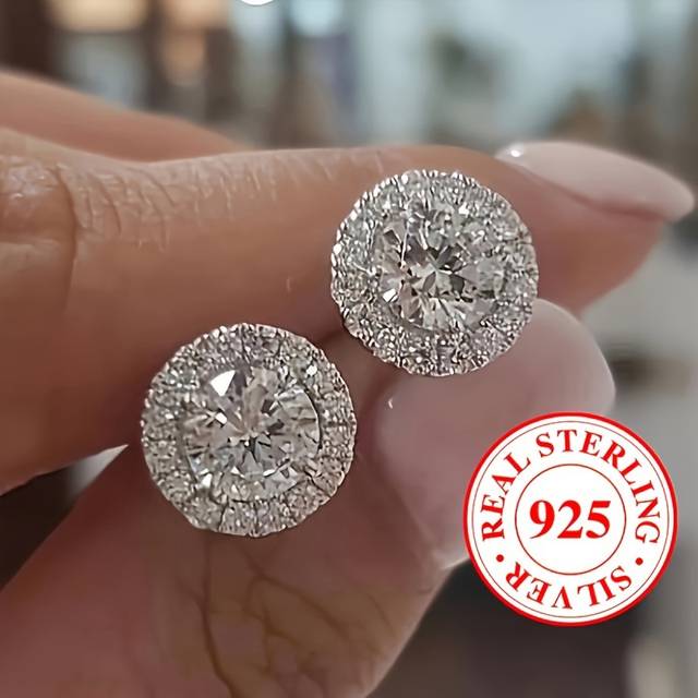 TEMU Pair Of S925 Pure Silvery Exquisite Shining Zirconia Earrings For Women, Fashionable And Simple, Versatile Earrings Suitable For And Parties, Birthday Valentine's Day Gift For Girlfriend 2.4g
