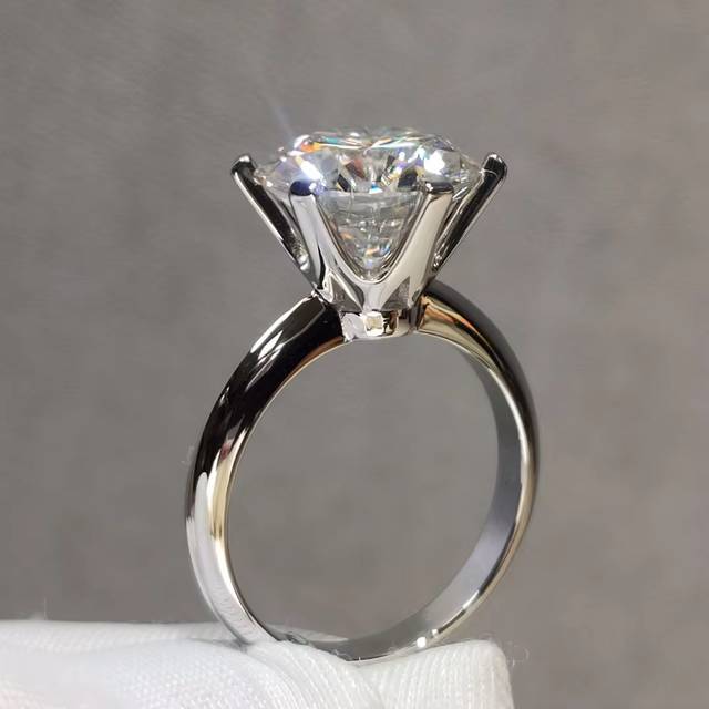 TEMU Diam 5 Carat Moissanite Engagement Ring, 925 Silvery, Synthetic Stone, Ring For Everyday And Special Occasions