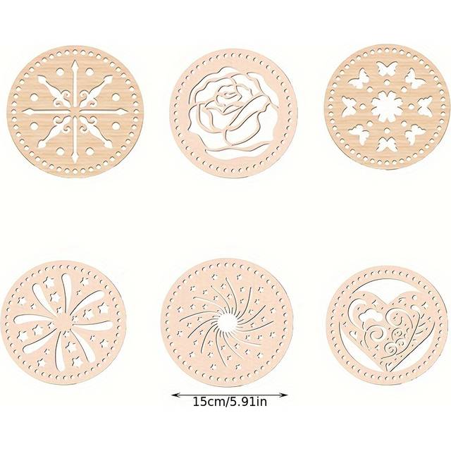 TEMU 6pcs Diy Crochet Basket Kit With Wooden Bottoms And Lids - Apricot, Fantasy Theme - Handcrafted Weaving Supplies For (no Yarn Included), Crochet Supplies