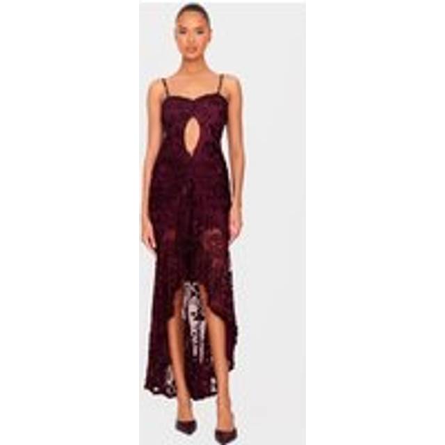 Cherry Red Devore Cut Out Frill Detail Dress, Cherry Red - 14