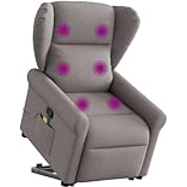 Massagefåtölj med uppresningshjälp taupe tyg