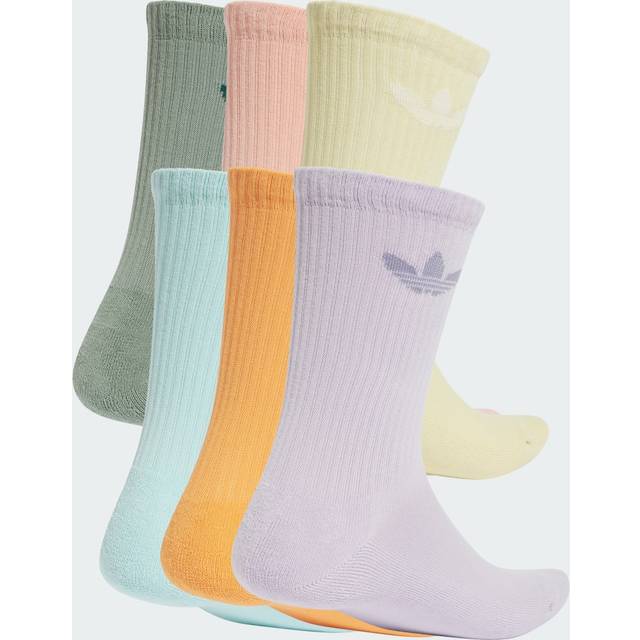 adidas Trefoil Crew Cushion Socks 6-Pack Silver Green/ Glow Pink/ Powder Yellow M (M)