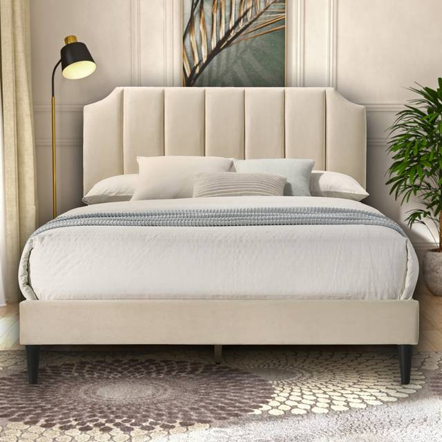 Conwy Audrei Upholstered Double (4'6) Bed - Beige (Double 149 x 193 cm)