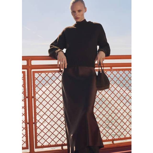 Mango Mia Satin Skirt, Dark Brown