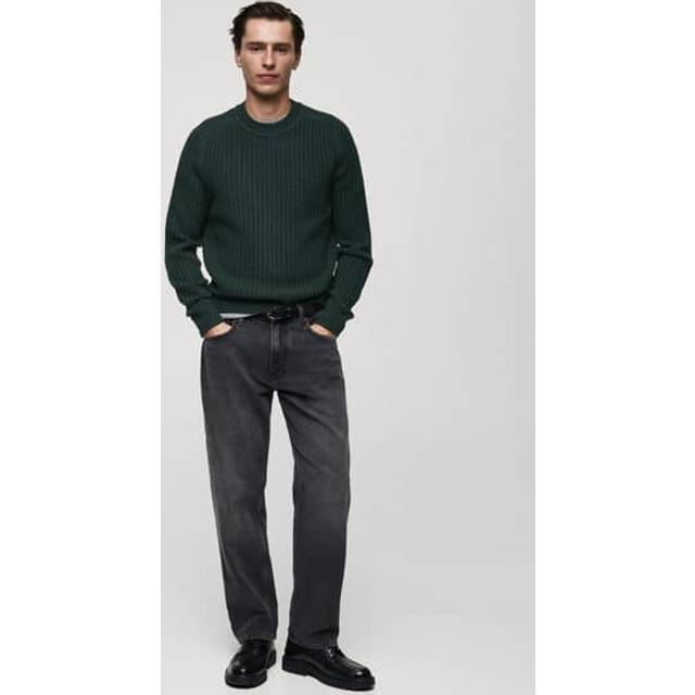 Wool-blend rib-knit sweater dark green - Man - M - MANGO MAN - Dark Green