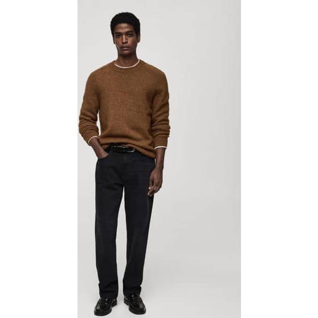 Wool and cotton-blend knitted sweater medium brown - Man - XXL - MANGO MAN - Medium Brown