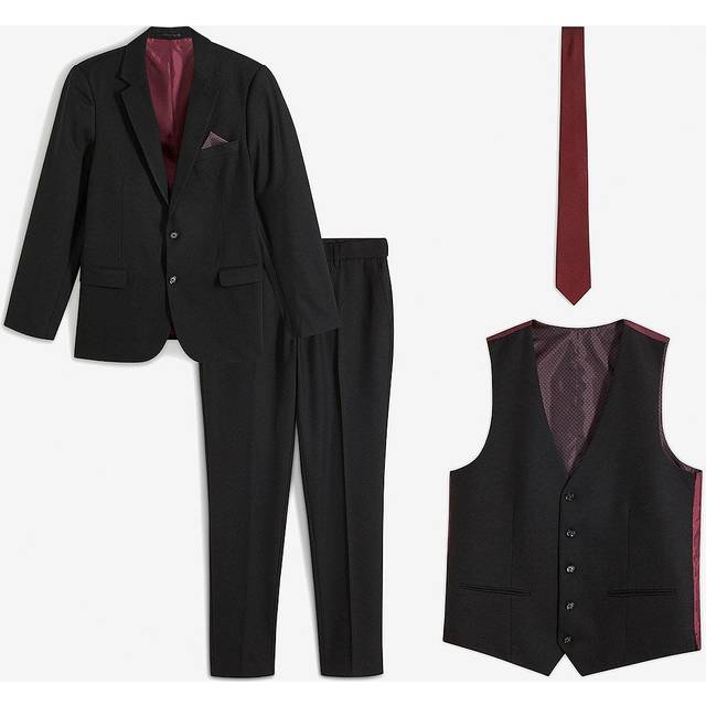 bonprix Blazer & Trousers & Waistcoat & Tie Set - Black