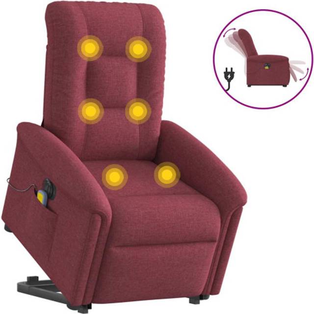 vidaXL Elektrisk massagefåtölj med uppresningshjälp vinröd tyg