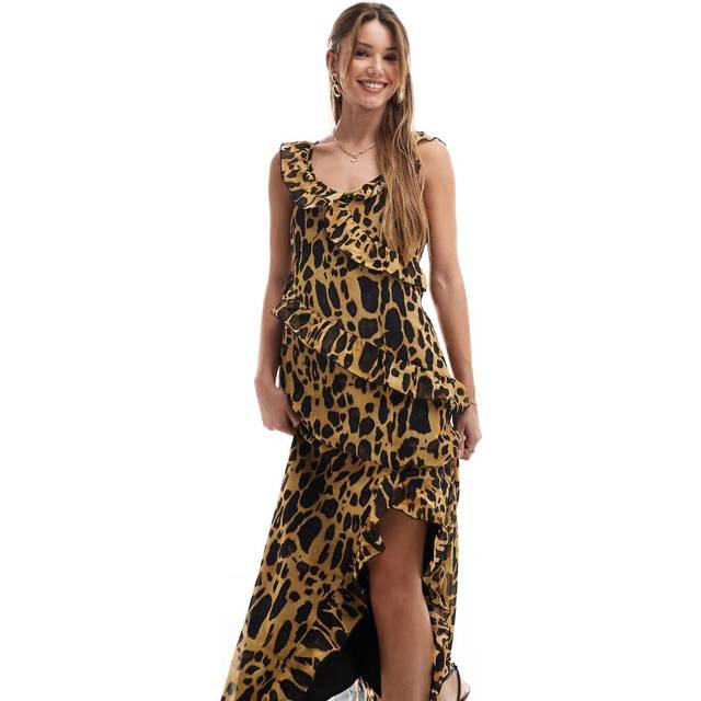 Vero Moda – Leopardmönstrad maxiklänning i chiffong med volanger-Flera