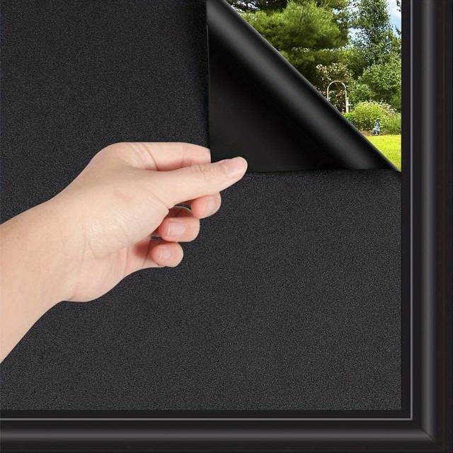 TEMU 1pc Room Darkening Blackout Window Film - Removable Static Cling Glass Sun Blocker For Home Decor And Privacy